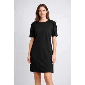 COS Black Structured Short Sleeve Dress Pleated Shoulder Minimalist Size M